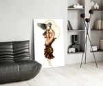 Hand-and-bird cinematic glass wall art over modern dining sideboard