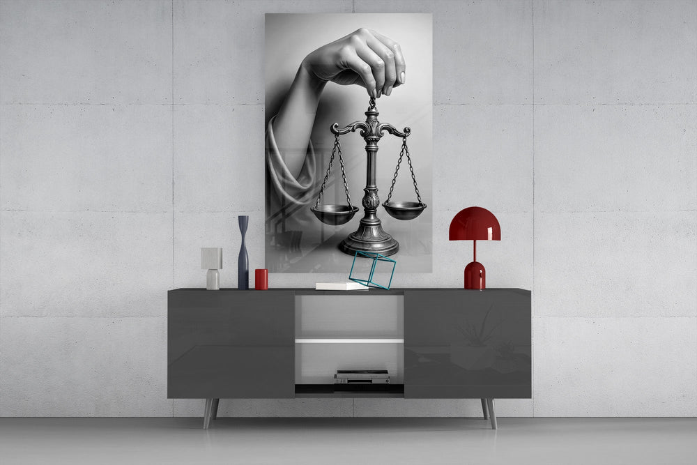 Law-office classic cinematic glass wall art in masculine-luxe study