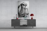 Law-office classic cinematic glass wall art in masculine-luxe study