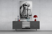 Law-office classic cinematic glass wall art in masculine-luxe study