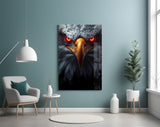 Saffron-beak eagle cinematic glass wall art in sports-viewing den