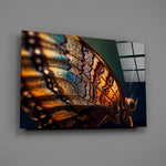 Stained-glass nature cinematic glass wall art in botanical-themed bedroom