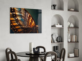 Tiffany-style butterfly cinematic glass wall art over modern dining sideboard