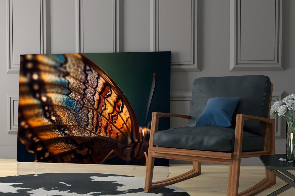 Kjell-Sandved style cinematic glass wall art in private library reading nook