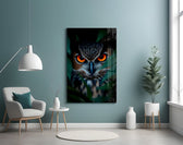 Emerald jungle owl cinematic glass wall art in child's adventure bedroom