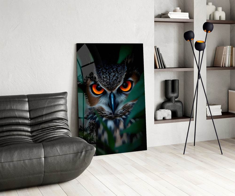 Steve-Winter style cinematic glass wall art over modern dining sideboard