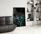 Steve-Winter style cinematic glass wall art over modern dining sideboard