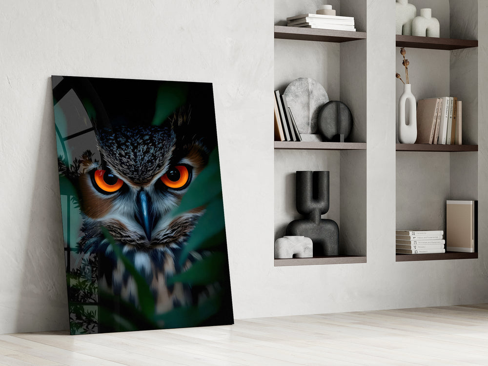 Wildlife portrait cinematic glass wall art in masculine-luxe study