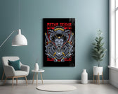 Tattoo-flash cinematic glass wall art in tattoo-studio reception