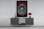Streetwear graphic cinematic glass wall art in masculine-luxe study