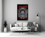 Scarlet cyborg cinematic glass wall art in heritage stairwell