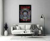 Scarlet cyborg cinematic glass wall art in heritage stairwell