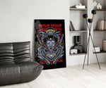 Ukiyo-e demon cinematic glass wall art over modern bar console