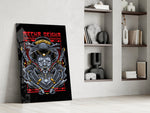 Cyber-samurai poster cinematic glass wall art in private library reading nook