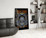 Ukiyo-e demon poster cinematic glass wall art over modern bar console