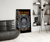 Ukiyo-e demon poster cinematic glass wall art over modern bar console