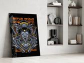 Cyber-samurai poster cinematic glass wall art in private library reading nook