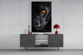 Apex panther cinematic glass wall art in masculine-luxe study
