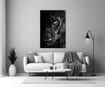 Saffron-eye panther cinematic glass wall art in heritage stairwell
