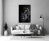Saffron-eye panther cinematic glass wall art in heritage stairwell