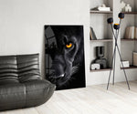 Black-fur close-up cinematic glass wall art over modern dining sideboard