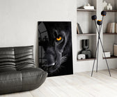 Black-fur close-up cinematic glass wall art over modern dining sideboard