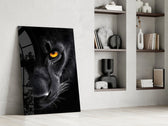 Nick-Brandt-style cinematic glass wall art in mountain-cabin great room
