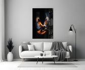 Tangerine plumage cinematic glass wall art in heritage stairwell