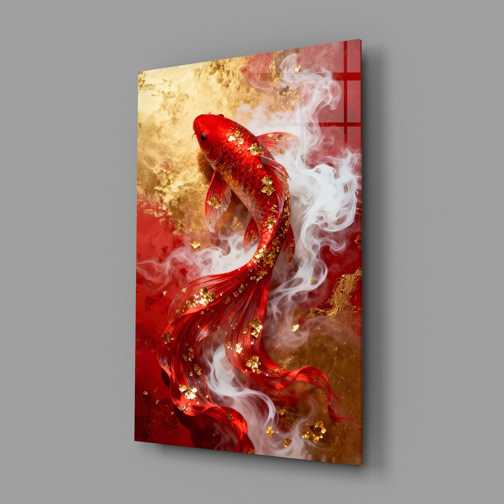 East Asian luxe cinematic glass wall art in feminine-luxe powder-room