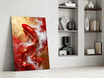 Japanese silk-painting cinematic glass wall art in private library reading nook