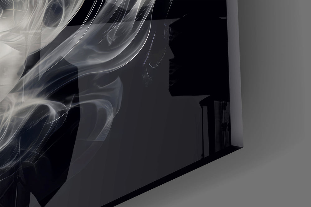 Smoke-rendered wolf cinematic glass wall art in streetwear-boutique entry