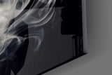 Smoke-rendered wolf cinematic glass wall art in streetwear-boutique entry
