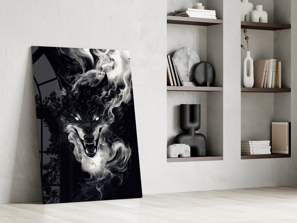 Occult phantom cinematic glass wall art in private library reading nook