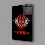 Japanese Hannya streetwear cinematic glass wall art in teen alt-music-fan bedroom