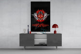 Japanese Noh theatre cinematic glass wall art in masculine-luxe study