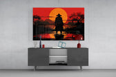 Pop-graphic Bushido cinematic glass wall art in entertainment den