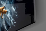 Splash eagle cinematic glass wall art in sports-viewing den