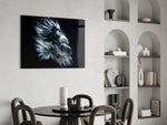 Saffron-beak eagle cinematic glass wall art over modern dining sideboard