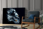 Apex-raptor portrait cinematic glass wall art in private library reading nook