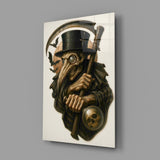 Gothic steampunk cinematic glass wall art in Halloween-collector study