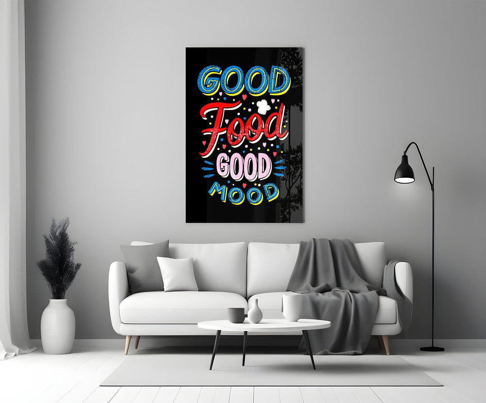 Retro-graphic typography cinematic glass wall art in heritage stairwell