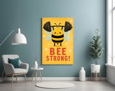 Bee-Strong typography cinematic glass wall art in teen game-room
