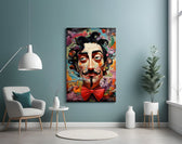 Dream-collage Dalí cinematic glass wall art in poetry-room nook