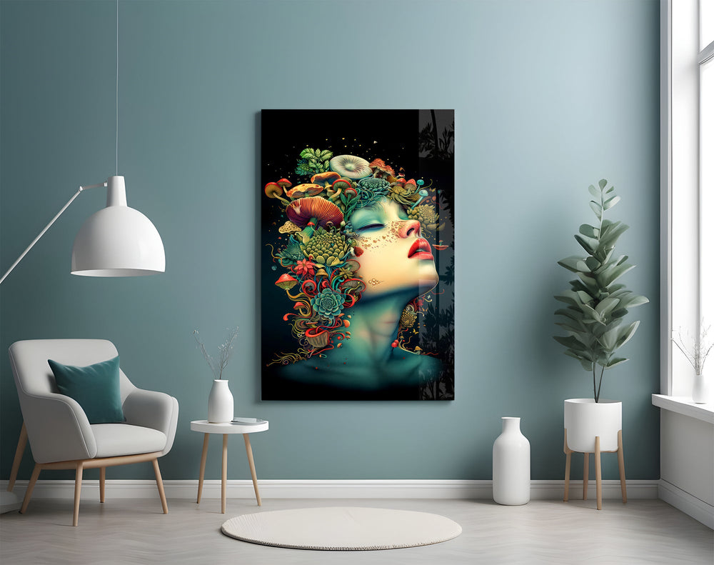 Mother-Nature surreal cinematic glass wall art in creative studio