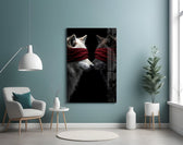Scarlet-blindfold wolves cinematic glass wall art in poetry-room nook