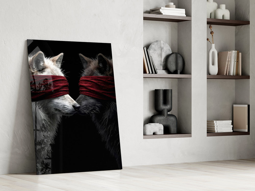 Surreal wildlife portrait cinematic glass wall art in masculine-luxe study
