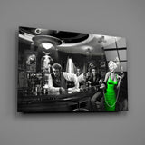 50s icons selective color cinematic glass wall art in film-screening room