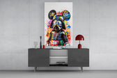 Rainbow Vader cinematic glass wall art in masculine-luxe study