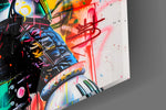 Vader pop-graffiti cinematic glass wall art in streetwear-boutique entry