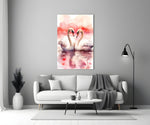 Rose-pink watercolor cinematic glass wall art in heritage stairwell